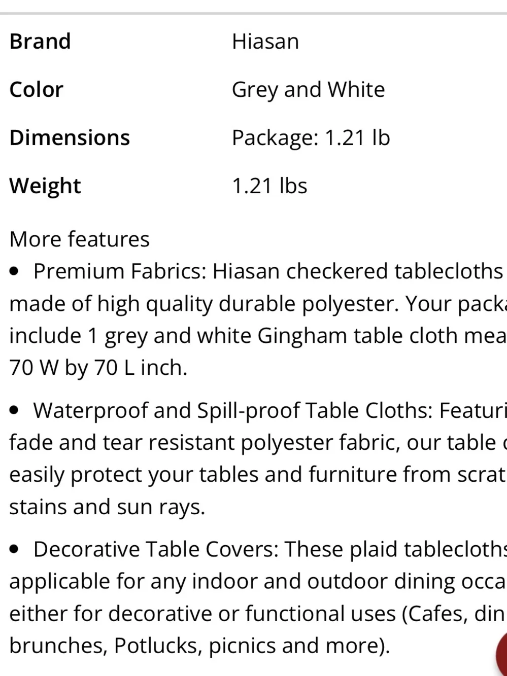 Gingham Checkered Tablecloth Polyester Waterproof Spill-Proof SQUARE 70x70” GRAY